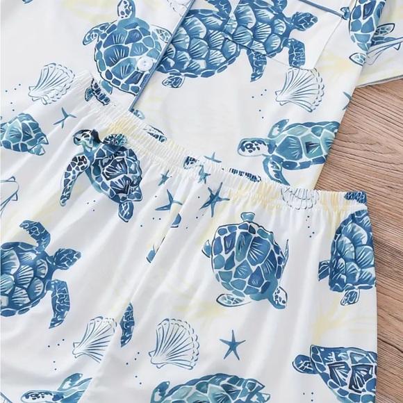 Blue Turtle Print Women's Pajama Set size S - Picture 6 of 7
